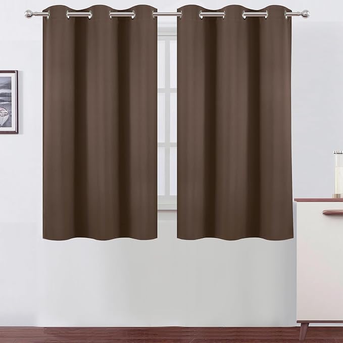 Chocolate Brown Blackout Curtains 34 x 54 Inch Length/Set of 2 Curtain by Lemomo