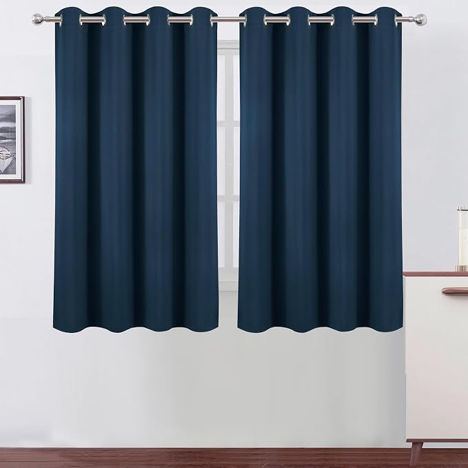 Blackout Curtains 66 x 54 Inch Long Navy Blue Curtains Set of 2 Panels Room by Lemomo