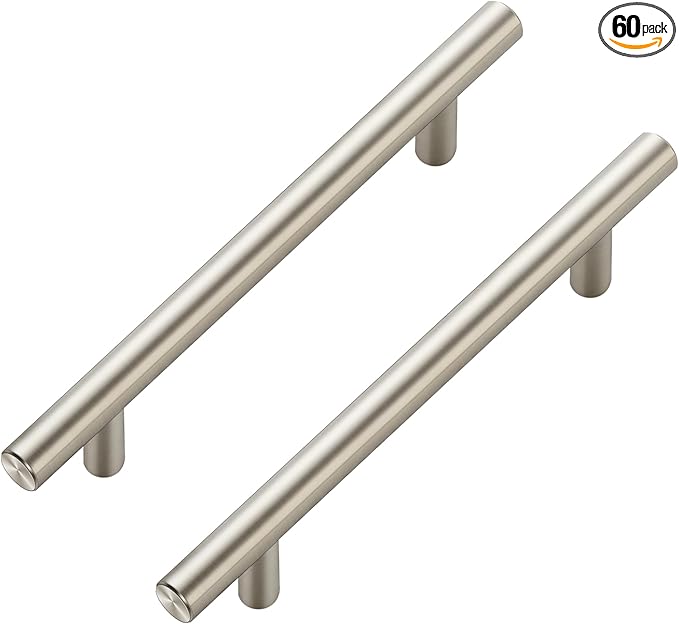 JOY DECOR 60 Pack Cabinet Handles, Brushed Nickel Cabinet Pulls, 5 in Hole Center Kitchen Cabinet Handles, Stainless Steel T Bar Handles for Dresser Drawers
