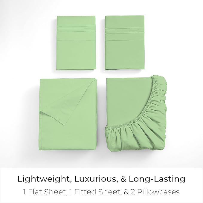 Mellanni Queen Sheets Set - 4 PC Iconic Collection Bedding - Hotel Luxury, Extra Soft, Cooling Bed Sheets - Wrinkle, Fade, Stain Resistant (Queen, Pistachio)
