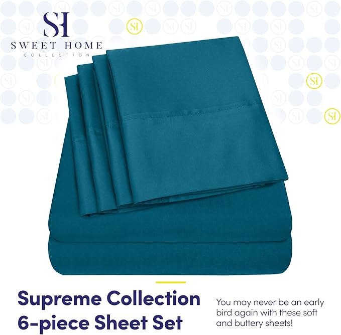 King Size Bed Sheets - 6 Piece 1500 Supreme Collection Fine Brushed Microfiber Deep Pocket King Sheet Set Bedding - 2 Extra Pillow Cases, Great Value, King, Teal