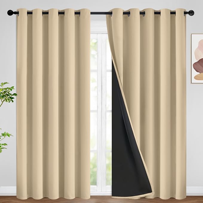 SimpleHome Beige 100% Blackout Curtains Room Darkening Living Room 84 Inch | by SimpleHome