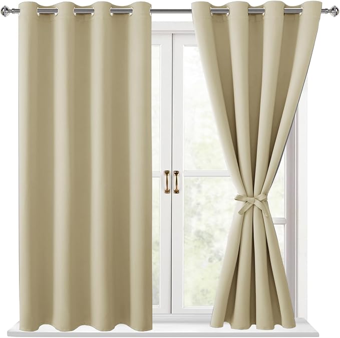 Blackout Curtains for Bedroom, Light Beige, 52 x 63 Inch, 2 Panels | Thermal - Image 9