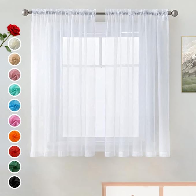 SpaceDresser Basic Rod Pocket Sheer Voile Window Curtain Liners White 2 Panels by SpaceDresser