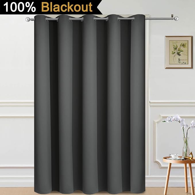 Yakamok Dark Grey Blackout Patio Door Curtain Panels W70 x L84, 1 Panel | Noise - Image 2
