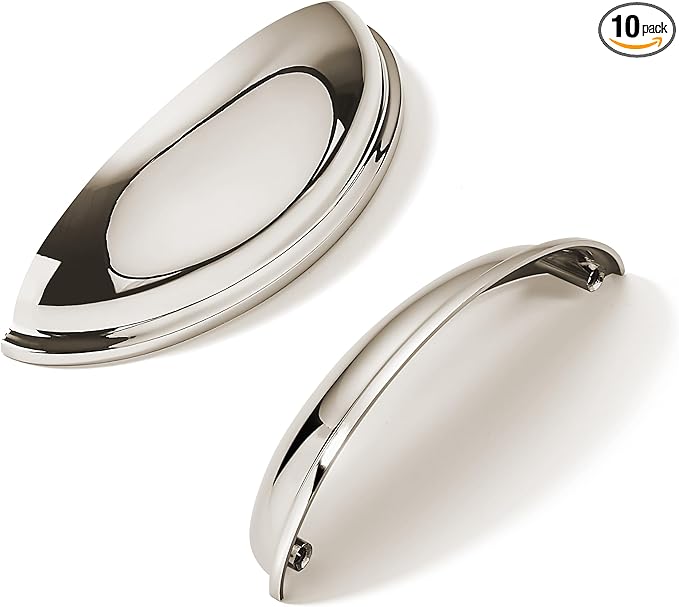 khtumeware 10 Pack 3-1/2" Drawer Pulls Polished Nickel Cabinet Cup Pulls Kitchen Hardware Cabinet Handles Drawer Handles Knobs 3.5 inch Hole Center