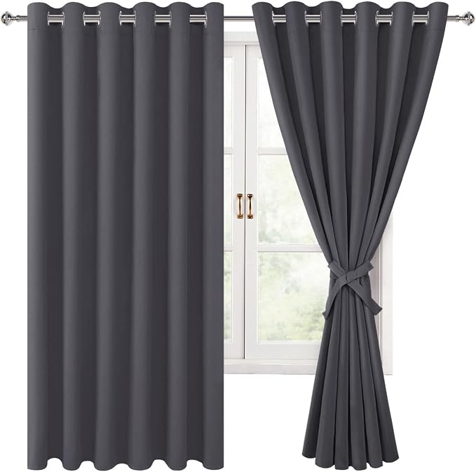 Grommet Blackout Curtains for Bedroom, 70 x 63 Inches, Dark Grey | Thermal by Hiasan