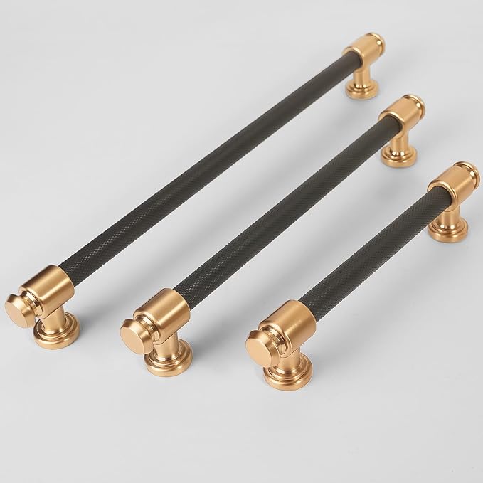 6 Pack Matte Black & Champagne Bronze 12.5 inch Pull Handles for Cabinets & Drawers