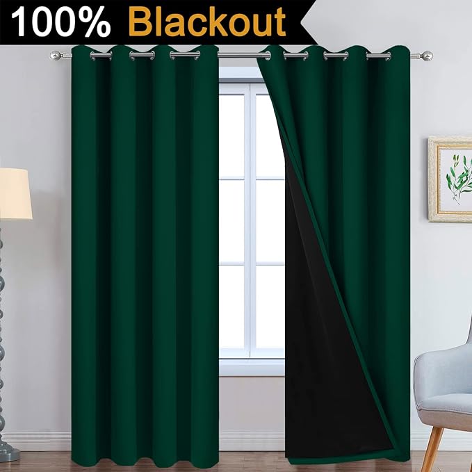 Yakamok Dark Green 100% Blackout Curtains 96 Inches Long 52" Wide 2 Panels | - Image 2