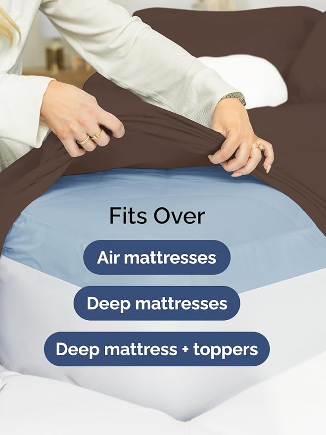 Extra Deep Twin Sheet Set - 4 Piece Breathable and Cooling Sheets - Hotel Luxury Bed Sheets Set - Easy & Secure Fit - Soft, Wrinkle Free and Comfy Sheets Set - Brown Sheet Set with Extra Deep Pockets