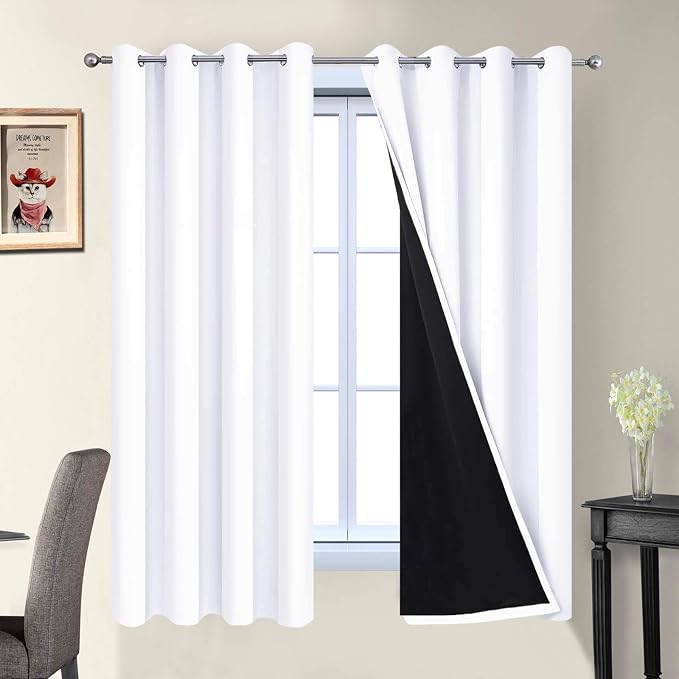 Yakamok Pure White 100% Blackout Curtains 63 Inches Long 52" Wide 2 Panel | by Yakamok