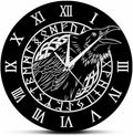 Geek Alerts Cawing Black Crow with Roman Numerals Silent Wall Clock 12inch Viking Odin Raven with Scandinavian Runes Battery Operated Quartz Watch