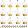 Sziqiqi Hanging Glass Globes Orbs Tea Light Candle Holders with Flameless LED Tealight for Wedding Ornaments, Wedding Birthday Christmas Party Centerpiece Accessory 2.36inch 10pcs +2 Extra