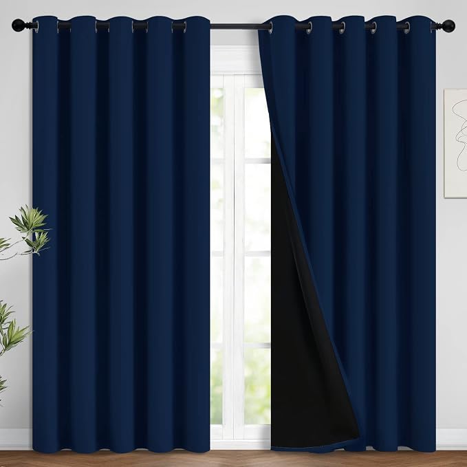 Yakamok Navy Blue 100% Blackout Curtains 96 Inches Long 62" Wide, 2 Panels | by Yakamok