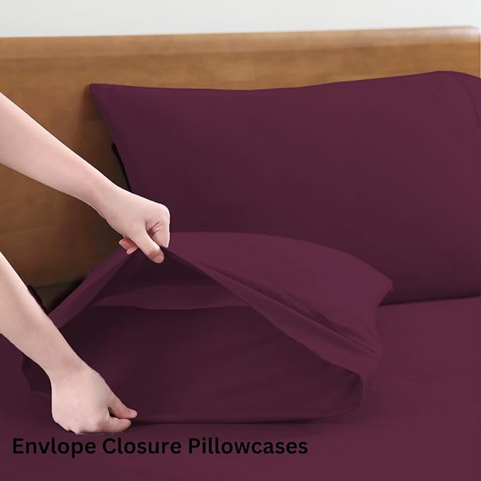 LANE LINEN 100% Organic Cotton Eco Friendly Full Size Bed Sheets, Mercerized Fully Elasticized Cotton Sheets Full, Percale Weave Soft & Comfy Comes in Variety of Colors- Windsor Wine