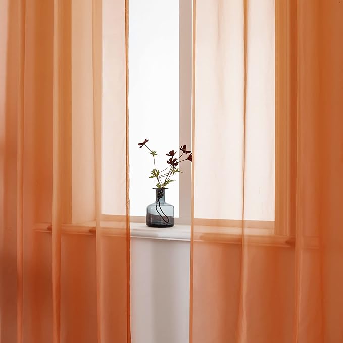 DUALIFE Burnt Orange Sheer Curtains 84 Inch Length for Bedroom 2 Panels Elegant Terracotta Grommet Top Drapes Sheer Curtain Panels for Living Room 52x84 Inches Long 7 FT Rust
