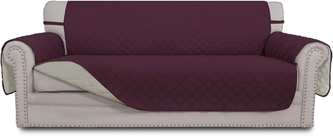Easy-Going Reversible Couch Cover, 3 Cushion Sofa, Wine/Beige | Machine by Easy-Going