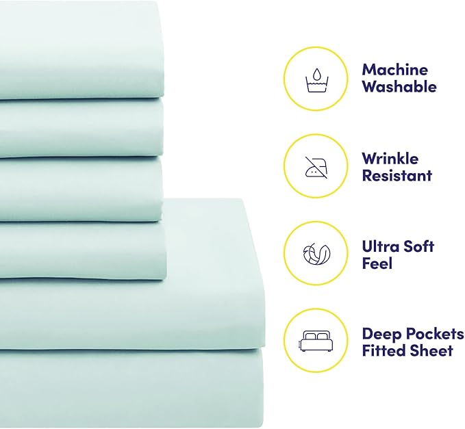 Sweet Home Collection 7 Piece Comforter Set Bag Solid Color All Season Soft Down Alternative Blanket & Luxurious Microfiber Bed Sheets, Aqua, Twin