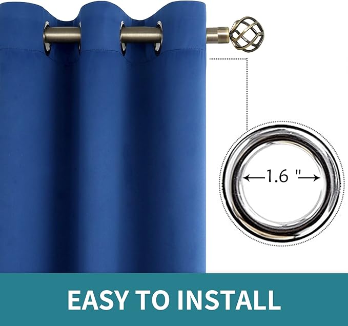 BGment Blackout Curtains for Bedroom - Grommet Thermal Insulated Room Darkening Curtains for Living Room, 52 x 54 Inch, 2 Panels, Royal Blue