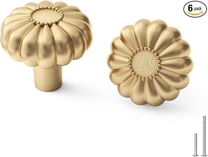 goldenwarm 6 Pack Gold Dresser Knobs for Drawer Knob for Cabinet Pulls Hardware Handle Brushed Brass Vintage Luxury Pull