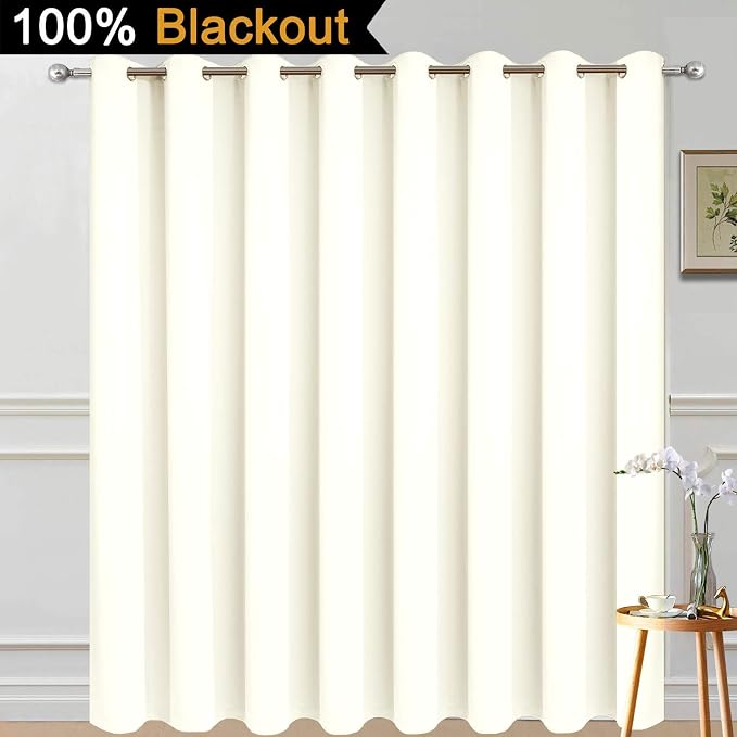 Yakamok Cream 100% Blackout Patio Door Curtain Panels W100 x L84, 1 Panel | - Image 2