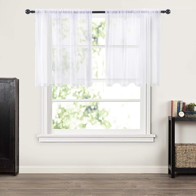 MIULEE 2 Panels Kitchen Tiers Half Window Sheer Curtains 29 X 24 Inch White | - Image 6