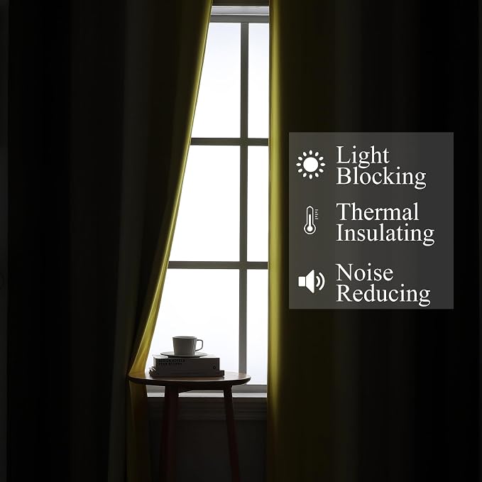 Brown and Yellow Blackout Curtains 52Wx45L Inch 2 Panels | Thermal Insulated - Image 3