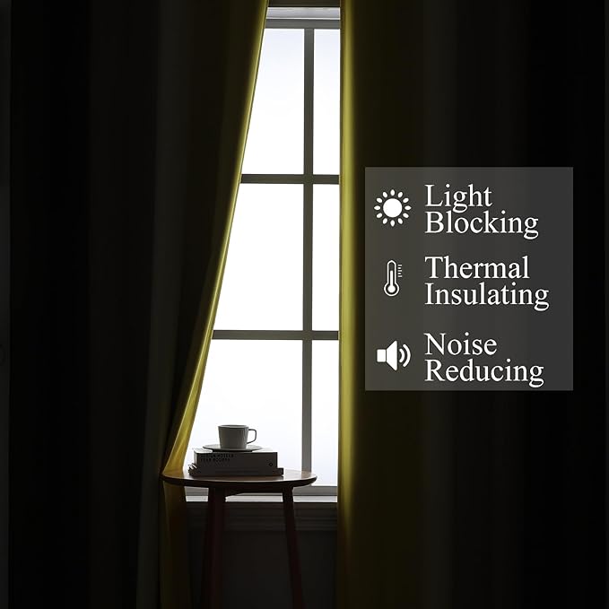 Brown and Yellow Blackout Curtains 52Wx96L Inch 2 Panels | Thermal Insulated - Image 3