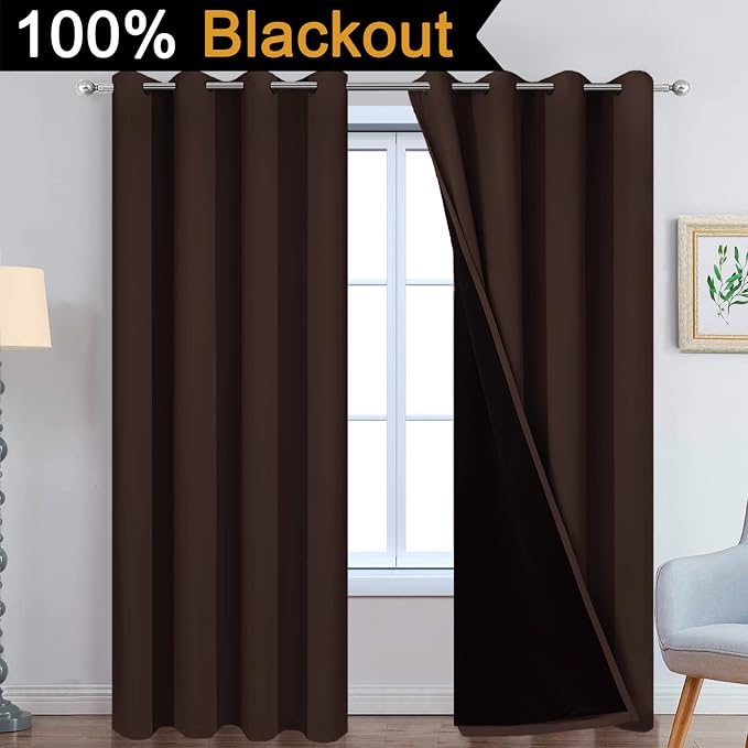 Yakamok Chocolate Brown Blackout Curtains 96 Inches Long 52" Wide, 2 Panels | - Image 2