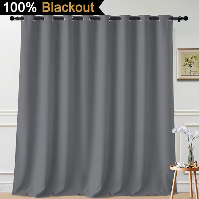 Yakamok Grey 100% Blackout Patio Door Curtain Panels W100 x L108, 1 Panel | - Image 2