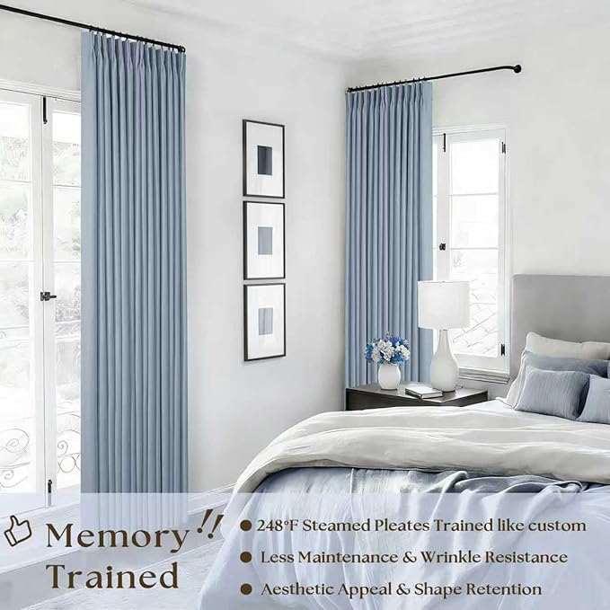 Dusty Blue 100% Blackout Linen 108 Inch Curtains - Image 2