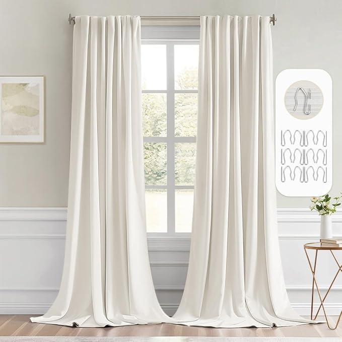 MIULEE Ivory Back Tab Blackout Curtains 52x102 Inch Long 2 Panels Set | Rod by MIULEE