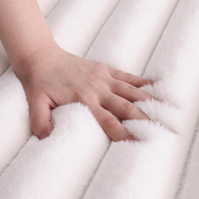 White Rabbit Striped Plush Rug 8'x10', Fluffy Shaggy Area Rug - Image 5