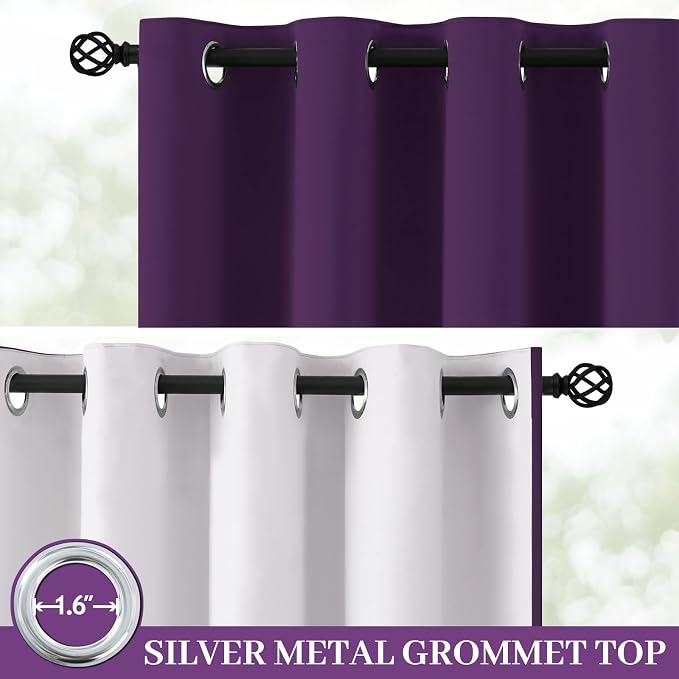 Yakamok Purple 100% Blackout Curtains 63 Inches Long - Image 2