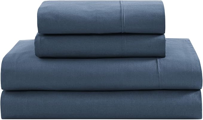 LANE LINEN Eco Friendly 100% Organic Cotton Fully Elasticized Full Sheet Set, Low Pilling Fade Resistant Machine Washable Naturally Cooling Full Bed Sheets, Soft & Comfy Cotton Bedding- Navy