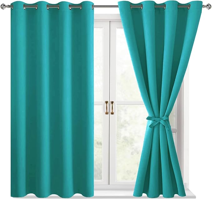 Blackout Curtains for Bedroom, Peacock Teal, 52 x 54 Inch, 2 Panels | Thermal by Hiasan
