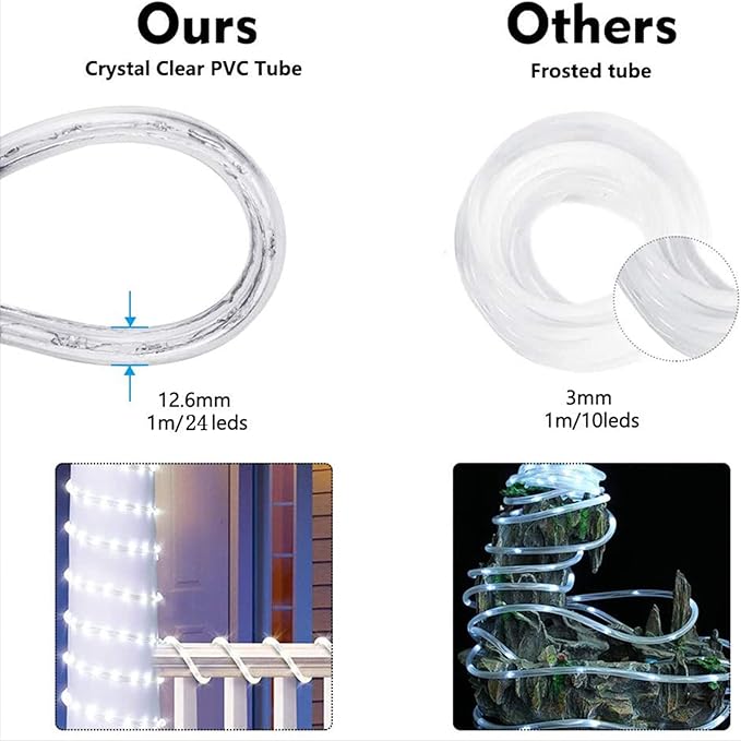 50ft 360 LED Rope Lights Outdoor, Connectable and Flexible Tube Lights with 8 Modes, Waterproof Indoor Outdoor LED Rope Lighting for Deck, Garden, Pool, Fences,Patio, Indoor Outdoor Decorations (Blue)