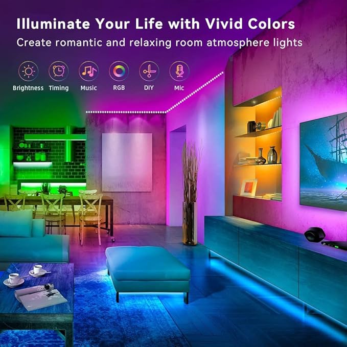 100FT Smart LED Strip Lights RGB Sync to Music with 40 Key Remote Controller LED Lights for Bedroom,Christmas Lights decration (Multi-Colored, 100FT)