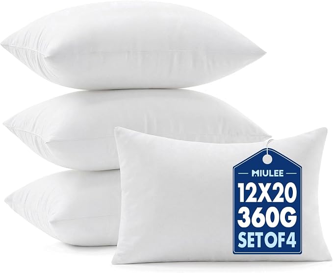MIULEE 12x20 Pillow Inserts 4 Pack, 100% Virgin Fiber Filling Throw Pillows | by MIULEE