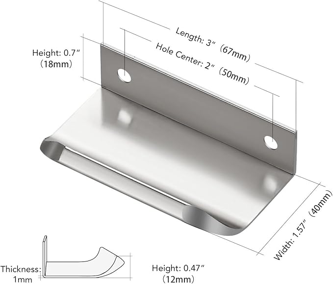 Ravinte Hardware 20 Pack Silver Cabinet Handles, 3 Inch (76mm) Finger Edge Pulls, 2 Inch Hole Center, Finger Pulls for Cabinets