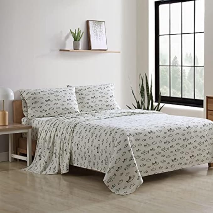Eddie Bauer - King Sheets, Cotton Flannel Bedding Set, Brushed For Extra Softness, Cozy Home Decor (School of Fish, King)