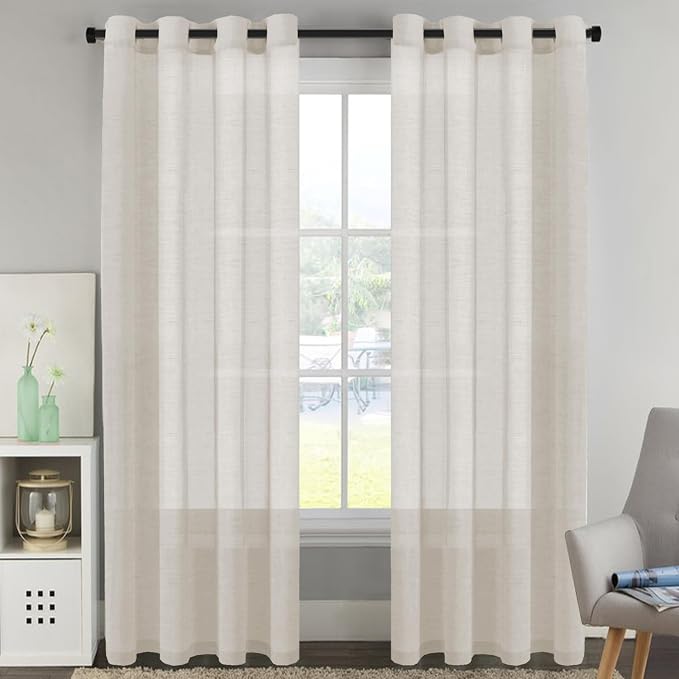 H.VERSAILTEX Linen Curtains 90 inches Long Linen Curtains/Natural Linen Blended by HVERSAILTEX