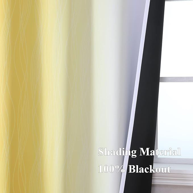 Yellow and Greyish White Ombre Blackout Curtains - Image 5