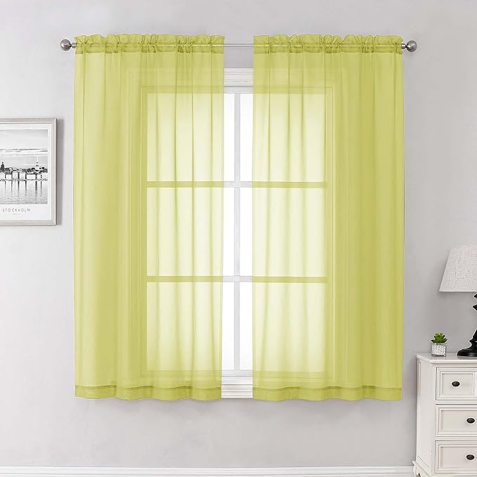 Lemon Sheer Curtains 63 Inch Length 2 Pcs, Solid Voile Modern Window Curtains by Lecloud