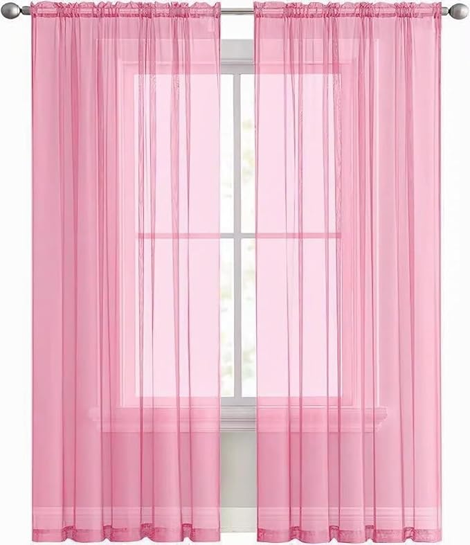 SpaceDresser Basic Rod Pocket Sheer Voile Window Curtain Panels Pink 1 Pair 2 - Image 2