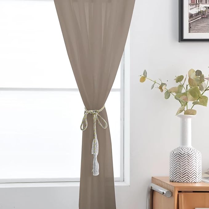 SpaceDresser Basic Rod Pocket Sheer Voile Window Curtain Panels Taupe 1 Pair 2 - Image 4