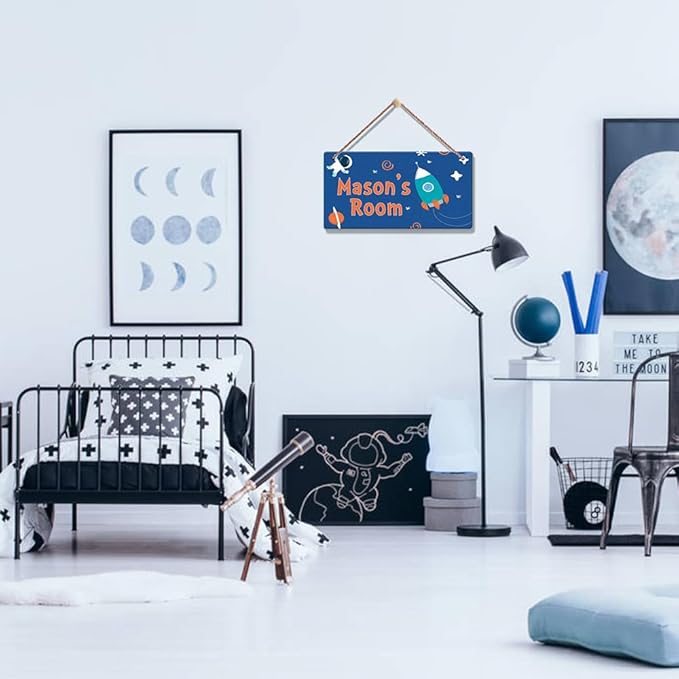 Personalized Signs Customized Sign Astronaut Sign, Custom Name for Nursery Bedroom Kids Room Wall Art Decor Outer Space Themed Decor For Boys Room Girls Bedroom