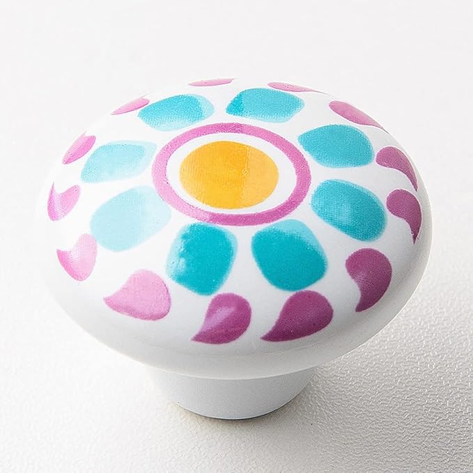 HUAMULAN 15PCS Glossy Ceramic Knobs Button Round Mushroom Cabinet Dresser Vintage Pulls Door Handles Cupboard Wardrobe Drawer, Dia. 1.5 inch 38mm,Colorful Hand Painted