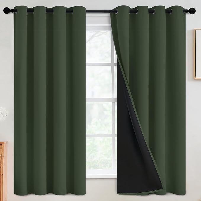 SimpleHome Greyish Green 100% Blackout Curtains Room Darken Living Room 63L | by SimpleHome