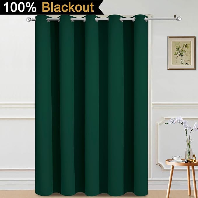 Yakamok Dark Green Blackout Patio Door Curtain Panels W70 x L84, 1 Panel | - Image 2